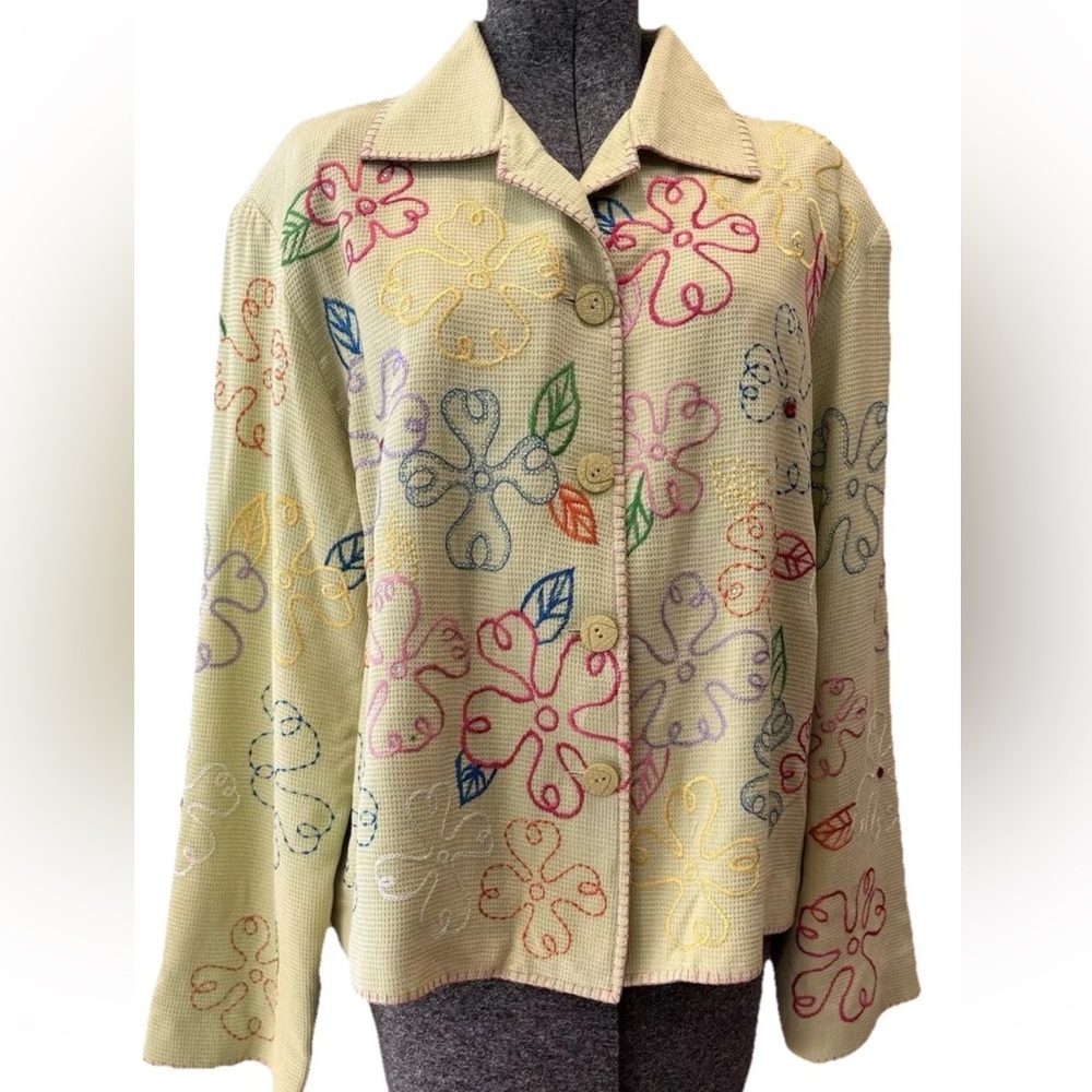 🆕Bala Bala collection lime‎ green embroidered all silk ladies large NWT jacket